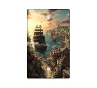 Nautical Sunset Light Switch Cover Plates/Outlet Covers, Ocean Blue Sailing Ships for Home Decor, Thermoplastic Wall Plates, Standard Size Blank Cover Plate