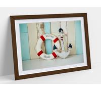 Nautical theme anchor & bouy, wooden panels Stunning Framed Wall Art Print Picture - A1 - Walnut Frame