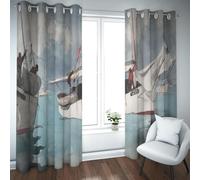 Nautical Theme Curtains White Boat Setting Sail Famous Painting Prints Window Drapes for Nursery Girls Boys Bedroom Living Room Extra Wide W54xL90in 2 Panels