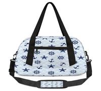 Nautical Theme Kids Overnight Duffle Bags for Girls Boys, Anchor Rudder Starfish Lightweight Sports Gym Bag for Kids，Small Overnight Weekender Carry on Travel Bags Dance Bag, Nautical Theme, 18.5L x