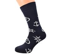 Nautical Theme Men's Socks with Anchor and Compass Design, Navy Blue and White, UK Size 5-12