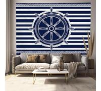Nautical Theme Tapestry Wall Hanging Blue and White Stripes Wall Tapestry Art Blanket Home Decor for Bedroom Living Room Dorm 300x200 cm B-6788