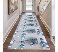 Nautical Themed Bedroom Runner Rug - 60x120cm - Soft Comfortable Floor Mat With Ocean, Ship, Coral and Starfish Design - Non-Slip Durable Carpet for Hallway, Living Room, Laundry Room, Entrance