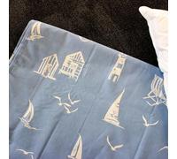 Nautical Themed Blue Printed Polycotton Duvet Cover, Single 140cm x 208cm (55” x 82”), Sea Themed, Lighthouses, Sail Boats, Seagulls, Beach Houses, 130 Thread Count