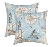 Nautical Themed Pillow Covers 24x24 Inch Set of 2 Sketch Anchor Lighthouse Decor Cushion Covers for Kids Teens Adults Starfish Wild Sealife Ocean Travel Style Cushion Cases for Living Room Car