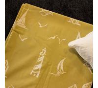 Nautical Themed Yellow Sand Printed Polycotton Duvet Cover, Double 206cm x 208cm (81” x 82”), Sea Themed, Lighthouses, Sail Boats, Seagulls, Beach Houses, 130 Thread Count