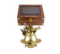 Nautical Titanic White Star Lines Sextant, 5", Antique Brass with Wooden Box on Glass Rustic Vintage Home Decor Gifts