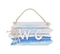 Nautical Toilet Door Sign, 25cm Wooden WC Bathroom Plaque, Hanging Rustic Beach Sign with Starfish Rope Coastal Decor