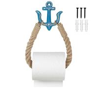 Nautical Toilet Paper Holder Wall-Mounted Rope Roll and Towel Holder for Bathroom, Natural Rustic Jute Rope with Anchor Decor for Beach Seaside Themed (Blue)