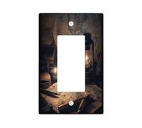 Nautical Treasure Map Decorative Switch Cover 1 Gang Single Rocker, Vintage World Map Oil lamp Wall Plate Cover, Standard Size, Rustic Electrical Faceplate for Bedroom Living Room Decor