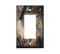 Nautical Treasure Map Decorative Switch Cover Plate 1 Gang Single Rocker, Rustic World Map Electrical Faceplate for Bedroom Bathroom Decor, Vintage Standard Size Switchplate