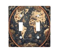 Nautical Treasure Map Decorative Switch Cover Plate 2 Gang Double Toggle, Aesthetic World Map Routes Electrical Faceplate for Bedroom Bathroom Decor, Vintage Standard Size Switchplate