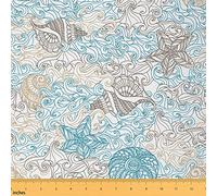 Nautical Upholstery Fabric for Chairs, Ocean Waves Fabric by The Yard, Boho Sea Shell Decorative Fabric, Exotic Nature Starfish Outdoor Fabric, Dreamy DIY Waterproof Fabric, Teal, 2 Yards