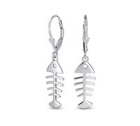 Nautical Vacation Ocean Sea Lever back Drop Dangle Skeleton Fishbone Fish Earrings For Women Teen .925 Sterling Silver