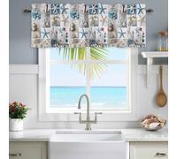 Nautical Valance Curtain for Window,Coastal Lighthouse Starfish Collage Plaid Rod Pocket Kitchen Valances Short Curtain Panel Summer Beach Conch Window Treatment Drape for Bathroom/Bedroom/Cafe