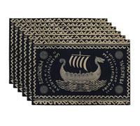 Nautical Viking Ship Placemats, Black and Gold Decorative Place mats for Dining Table, Non-Slip Washable Indoor Outdoor Party Tableware Set of 6