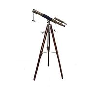 Nautical Vintage Antique Brass Master Leather Covered Tube Spyglass Double Barrel Telescope With Tripod Stand