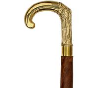 Nautical Vintage Antique Style Gold Brass Handle Wood Walking Stick