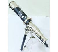 Nautical Vintage Black Leather Chrome Finish Telescope Table Tripod