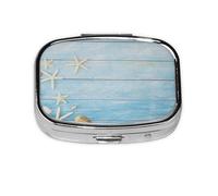 Nautical Vintage Board Starfish,Meta Pill Box 2 Compartment Medicine Case,Portable Organizer,Rectangle Meta Portable Organizer Pill Box 329 Compartment Medicine Case
