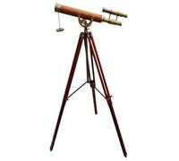 Nautical Vintage Brown Leather Cover Royal Telescope with Floor Wooden Stand Antique Brass Telescope Home Decor - Navirock