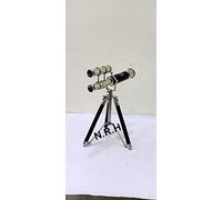 Nautical Vintage Chrome Brass Black Leather Telescope Table Top Tripod
