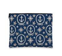 Nautical Vintage Makeup Bag, Anchors and Starfish Cosmetic Travel Pouch for Women, Portable Small Canvas Zipper Organizer, Summer Beach Toiletry Bag, Navy, 7x9 Inch, Anchors