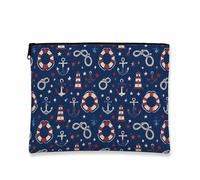 Nautical Vintage Makeup Bag, Anchors Pattern Cosmetic Travel Pouch for Women, Portable Small Canvas Zipper Organizer, Summer Beach Toiletry Bag, Navy, 7x9 Inch, Anchors