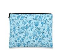 Nautical Vintage Makeup Bag, Blue Shells Coastal Cosmetic Travel Pouch for Women, Portable Small Canvas Zipper Organizer, Summer Beach Skincare Toiletry Bag, Blue, 7x9 Inch, Shell