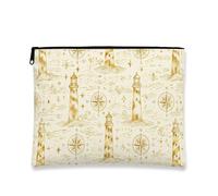Nautical Vintage Makeup Bag, Lighthouse Pattern Cosmetic Travel Pouch for Women, Portable Small Canvas Zipper Organizer, Summer Skincare Toiletry Bag, Beige, 7x9 Inch, Lighthouse