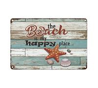 Nautical Vintage Ocean Starfish Metal Tin Sign Wall Plaque Seaside Seashells Sea Life French Vintage Retro Metal Signs Enjoy Underwater Life Metal Wall Sign for Kid Room Living Room 12x8in
