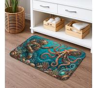 Nautical Vintage Quick Dry Bath Mat, Steampunk Diver Octopus Absorbent Non Slip Shower Mat, Summer Decorative Flannel Washable Bath Rugs 20x32 Inch