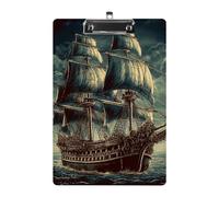 Nautical Vintage Sailing Pirate Ship Acrylic Clipboard A4, Durable Smooth Writing Board with Metal Clip, Portable Wall Mountable Document Clip Board for Office Classroom Nurses and Teachers