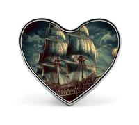 Nautical Vintage Sailing Pirate Ship Button Badge Fashion Love Heart Brooch Personalized Exquisite Metal Lapel Pin Button Decoration Heart Lapel Brooch Pin for Clothing Backpack Hat Jackets