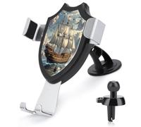 Nautical Vintage Sailing Pirate Ship Car Phone Holder, Phone Holder Mount for Car Windshield Dashboard & Straight Air Vent, Universal Hands Free Automobile Cell Phone Holders for 4-6 Inch Smartphones
