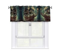 Nautical Vintage Sailing Pirate Ship Curtain Valance for Windows,Kitchen Window Curtains Blackout Drapes Window Treatments Decorative Rod Pocket Short Curtain for Living Room Bedroom,54" W x 18" L