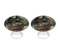 Nautical Vintage Sailing Pirate Ship Drawer Knob Nice Bathroom Cabinet Knob Round Cabinet Pull Stainless Steel Cabinet Handle Circle Drawer Handle Modern Drawer Pull for Wardrobe Cupboard 2 Pcs