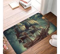 Nautical Vintage Sailing Pirate Ship Front Door Mat, All-Weather Heavy Duty Welcome Floor Mat for Outdoor Indoor,Dirt Trapper Absorbent Entryway Rugs, Non-Slip Low Profile Doormat Area Rug,60 x 40 cm