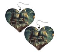 Nautical Vintage Sailing Pirate Ship Leather Earrings for Women Heart Earring Lightweight Dangle Earrings Jewelry Gifts