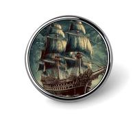 Nautical Vintage Sailing Pirate Ship Round Badge Pin, 1 Inch Durable Non-Fading Lapel Pin, Versatile Metal Button Badges, Lightweight Decorative Brooch for Clothing Accessories Personalized Gifts