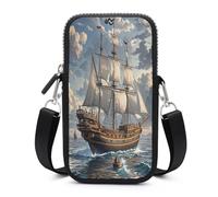 Nautical Vintage Sailing Pirate Ship Small Crossbody Bag, Lightweight Cell Phone Purse with Strap, Travel Pouch Shoulder Bag for Women