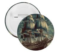 Nautical Vintage Sailing Pirate Ship Tinplate Badge 12PCS Personalized Round Brooch Large Craft Button Suitable for Teachers, Nurses, Doctors, Staff, Party Gift Accessories