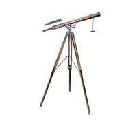 Nautical Vintage Shiny Brass Chrome/Copper Finish Double Barrel Telescope with Natural Wooden Teak Tripod Floor Standing Telescopic tripods High Magnification Tube Telescope - NAVIROCK