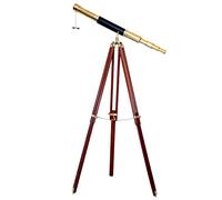 Nautical Vintage Single Barrel Telecope Shiny Finish Adjustable Antique Brown Wooden Floor Standing Tripod Maritime Telescope Royal Hand Craft Collectibles.