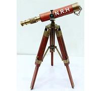 Nautical Vintage Solid Brass Leather Spyglass Telescope Table Tripod Stand