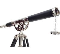 Nautical Vintage Solid Brass Marine Black Leather Telescope Single Barrel Brass Chrome Finish & Black Tripod 65'' Handmade Telescope Looks Authentic Decor