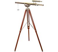 Nautical Vintage Style Marine Design Double Barrel Chrome/Nickel Telescope & Brown Antique Brass Floor Standing Tripod - Navirock