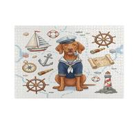 Nautical Vizsla Dog Navy Jigsaw Puzzles for Adults 1000 Piece, Summer Puppy Ship Route Wooden Printed Puzzles, Cool Pattern Decorations for Entertainment Party