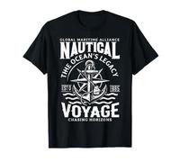 Nautical Voyage Chasing Horizons Vintage Anchor Compass Logo T-Shirt