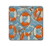 Nautical Washer Dryer Top Protector Mat, Ocean Waves Life Ring Design, Summer Coastal Rubber Anti-slip Waterproof Washer And Dryer Mats for Laundry Room 24x24 Inch